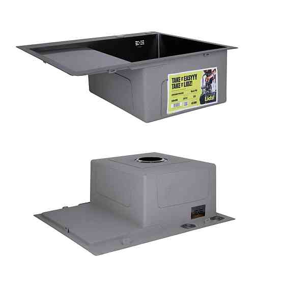 Комплект Lidz Handmade H6350BL Мийка для кухні інтегрована крило зліва BlackPVD у комплекті з дозатором + Lidz K01B Кошик Київ