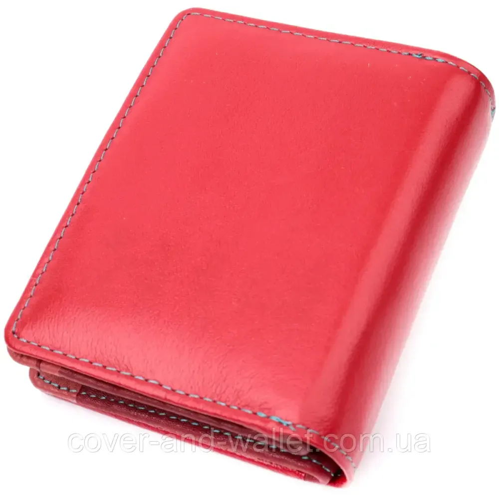 Маленький женский кошелек из натуральной кожи красного цвета с хлястиком на магните ST Leather 259 Киев - изображение 4