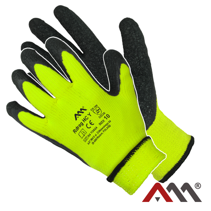 Утеплені рукавиці робочі "ArtMas" трикотажні покриті рифленим латексом, жовто-чорного кольору, розмір  9 Киев - изображение 1