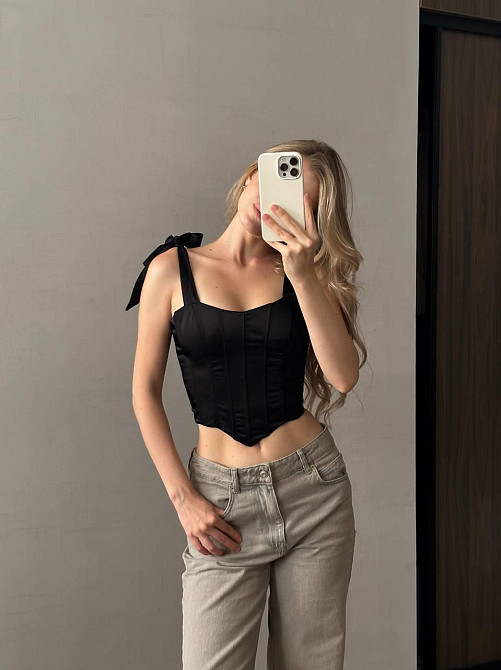 Жіночий стильний корсет на змійці королівський шовк Чорний, 42 Одеса - фото 2