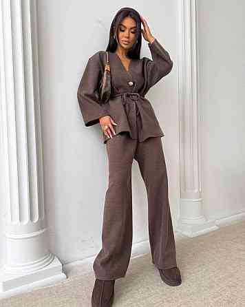 Жіночий стильний теплий костюм-двійка: жакет + штани, шерсть Шоколад, 48-52 Одеса