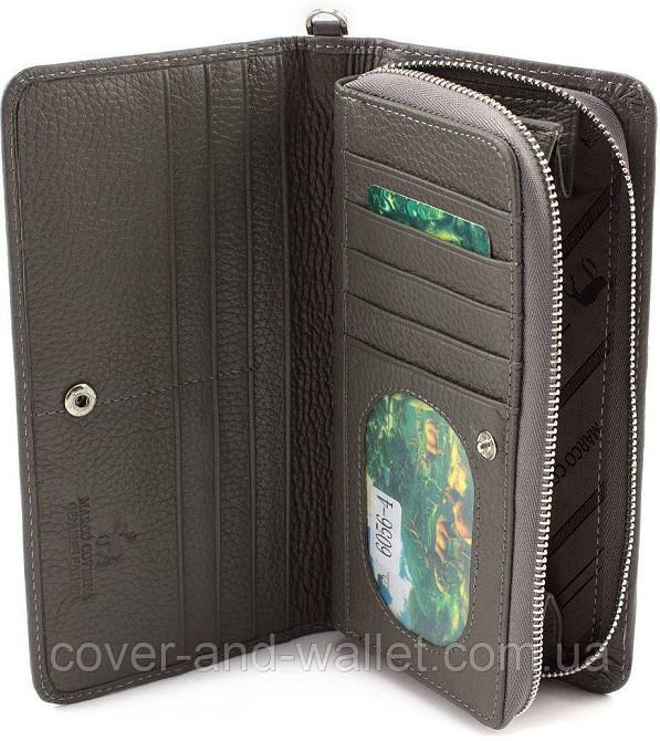 Серый кожаный женский кошелек клатч на молнии Marco Coverna MC 6056 Киев - изображение 5