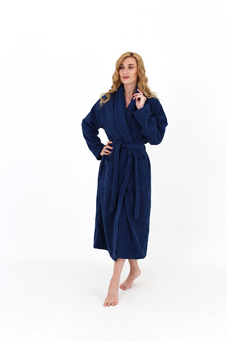 Жіночий халат Ideal Textile банний махровий Темно-синій XL (56860469) Чернівці - фото 1