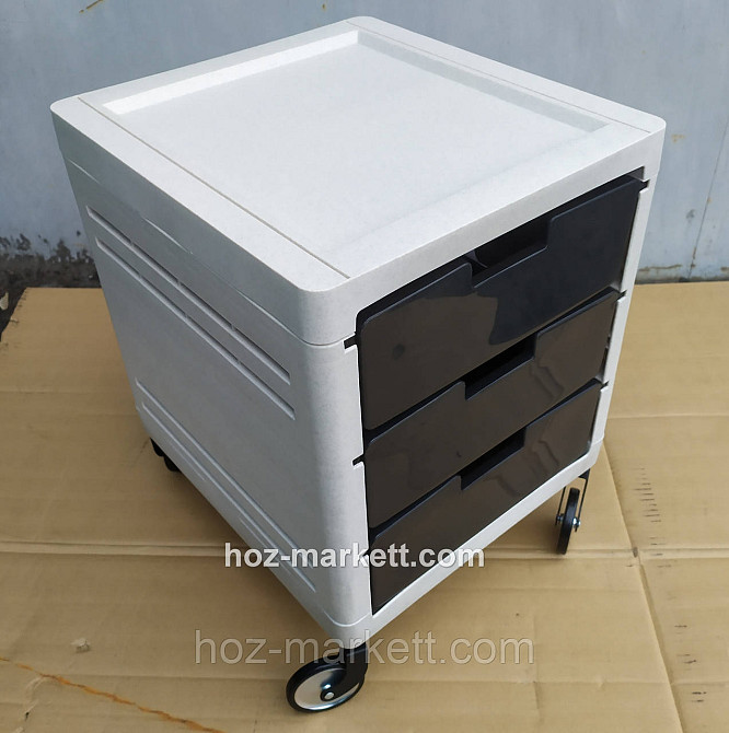 Комод пластиковый тумбочка на 3 ящика на колесах беж с коричневым Харьков - изображение 3
