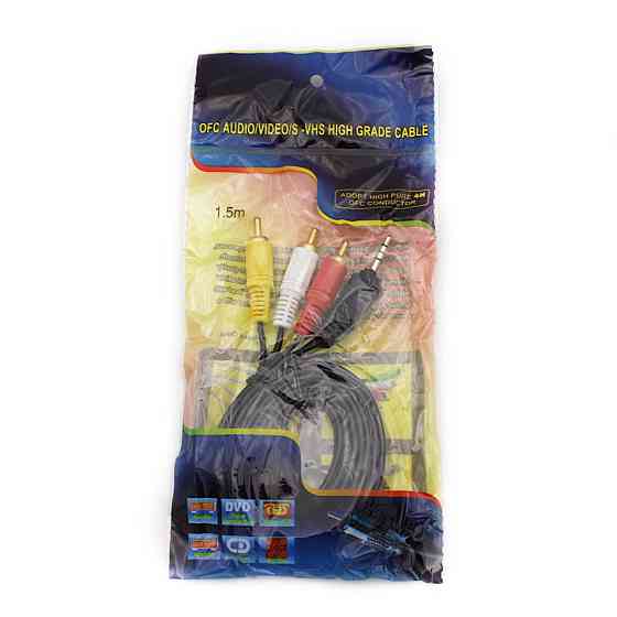 Аудио видео кабель AV 3.5 Jack (тюльпан 3), 1.5 m (в пакете), 2229 Днепр