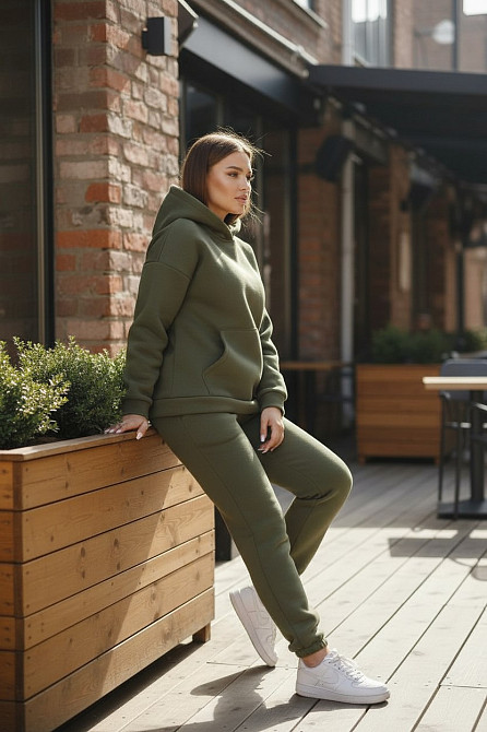 Жіночий спортивний теплий костюм на флісі батал Хакі 4XL/5XL Харків - фото 12