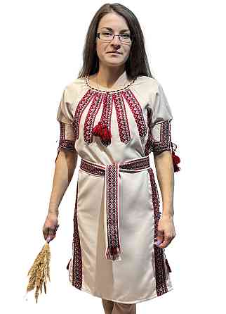 Жіноча вишита святкова сукня бежева з регулюючою шнурівкою по боках Київ