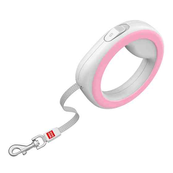 Повідець-рулетка для собак WAUDOG R-leash, кругла, XS-M, до 40 кг, 2,9 м, світловідбиваюча стрічка рожевий Київ