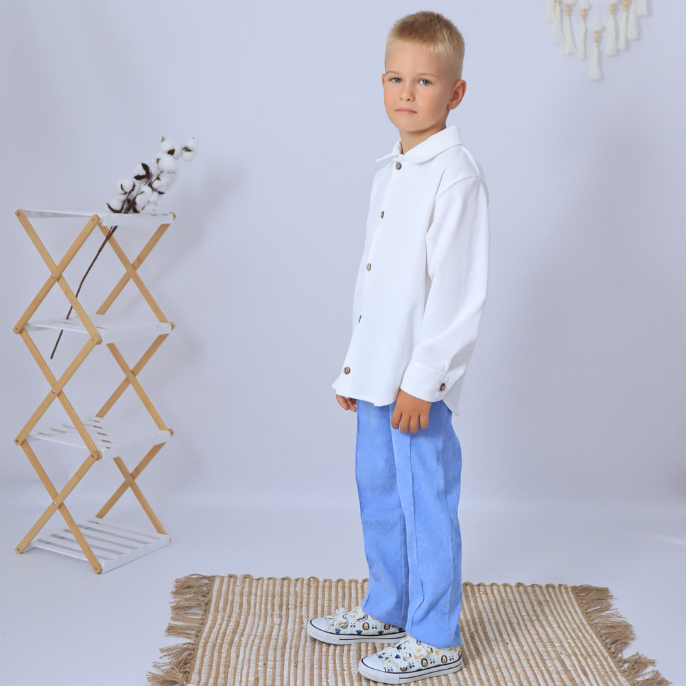 Святковий вельветовий костюм для хлопчика/ костюм до школи сорочка біла + штани блакитні 80 Кам'янець-Подільський - фото 1