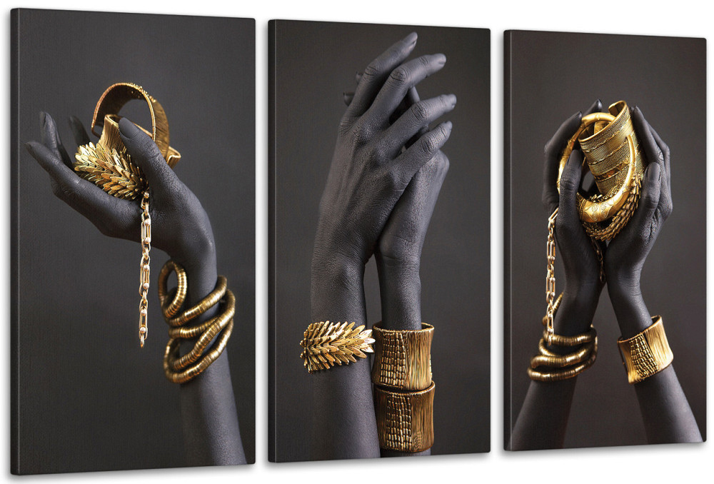 Модульна картина у вітальню/ спальню Золоті прифарбуй на руках ART-066_3A 70х130 см Київ - фото 1