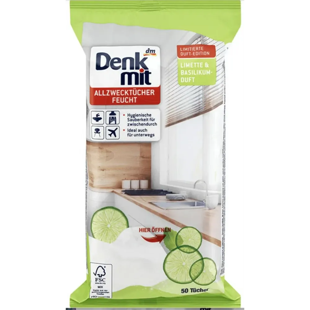 Вологі серветки універсальні з лаймом і базиліком Denkmit 50 шт. Львів - фото 1