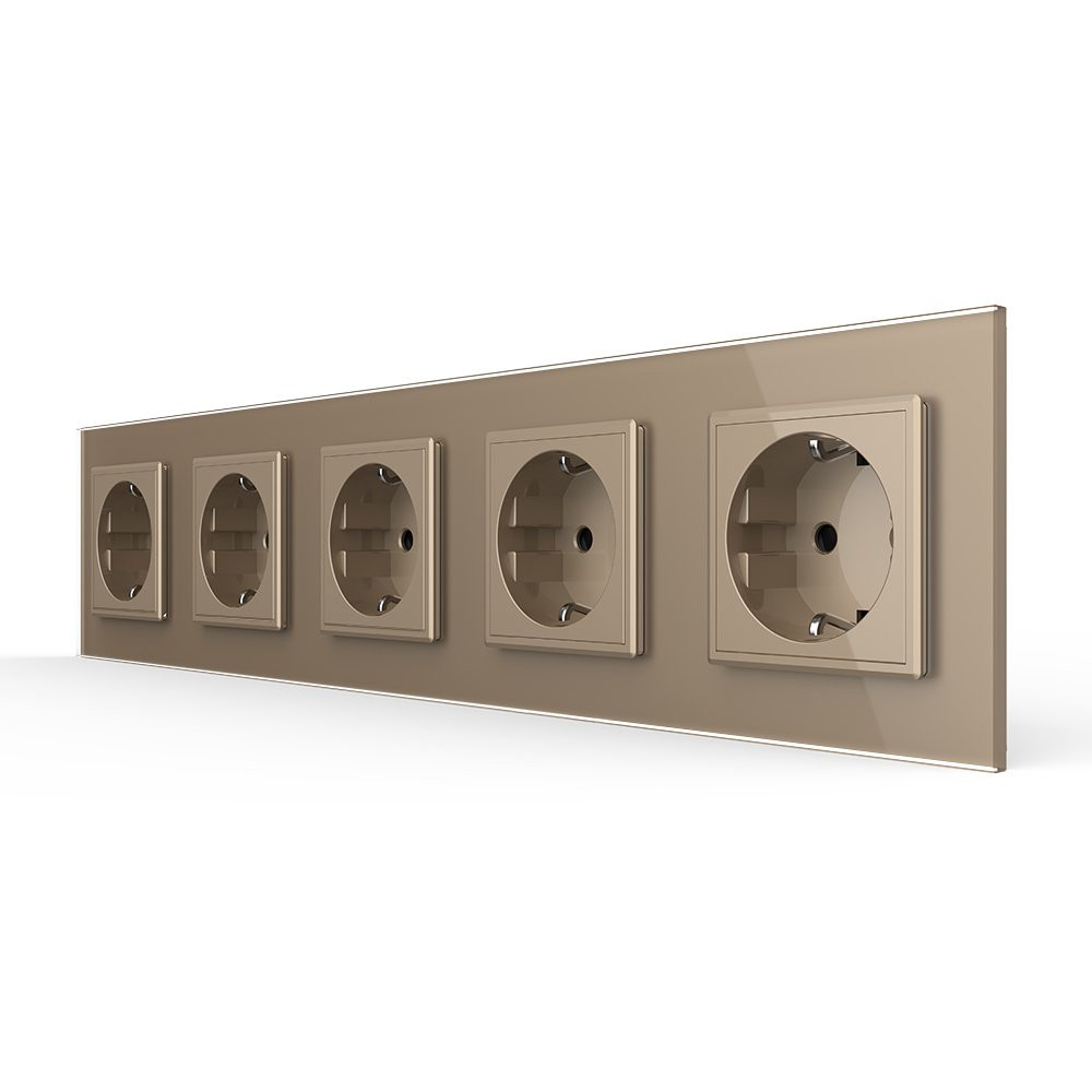 LIVOLO П’ятимісна електрична розетка з заземленням LIVOLO, золота, скляна рамка, шторки, 250В 1 Коломия - фото 6