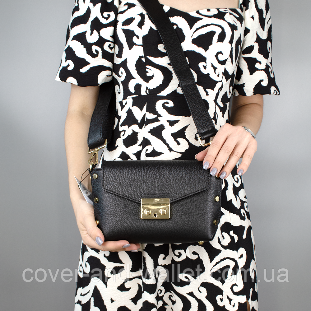 Стильная женская сумка кросс-боди из фактурной кожи черного цвета Virginia Conti Киев - изображение 10