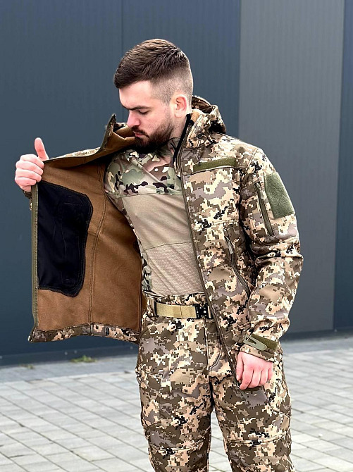 Демисезонная куртка с капюшоном пиксель Soft Shell штурмовая тактическая куртка софт шел для зсу   WAR Львов - изображение 9