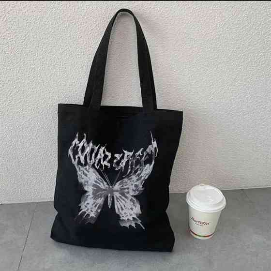 Эко сумка шоппер с принтом  Бабочка 39х34 см (Черный) Винница