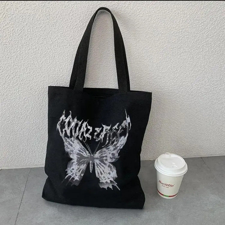 Эко сумка шоппер с принтом  Бабочка 39х34 см (Черный) Винница - изображение 1