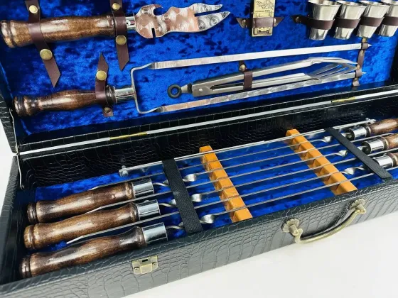 Набори шампурів, Набір шампурів у шкіряному кейсі VIP 7 Шампури, вертіла Тернопіль