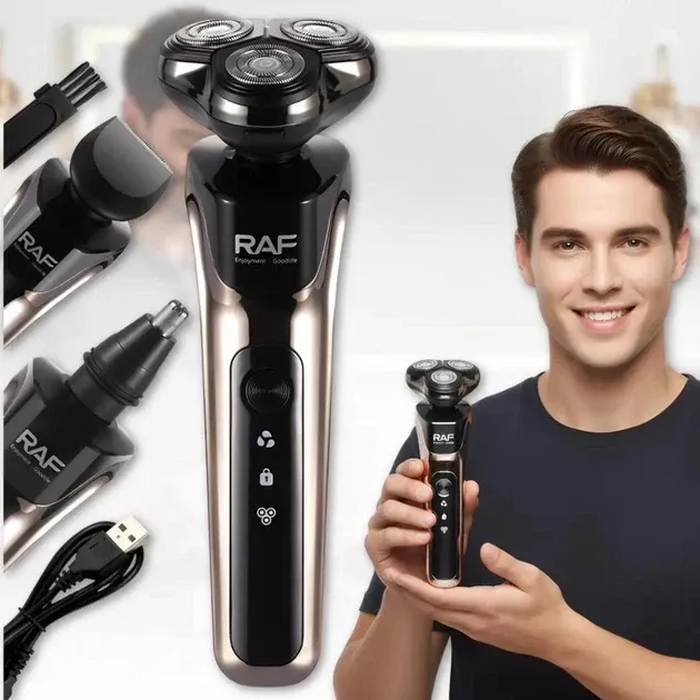 Электробритва RAF R4043 роторная аккумуляторная с триммером, сухое бритье, USB зарядка, 3 головки, черная Одесса - изображение 3