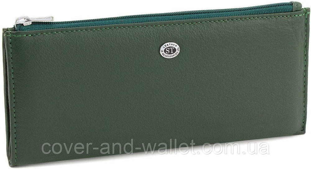 Ультратонкий жіночий гаманець на блискавці з натуральної шкіри зеленого кольору ST Leather Київ - фото 16