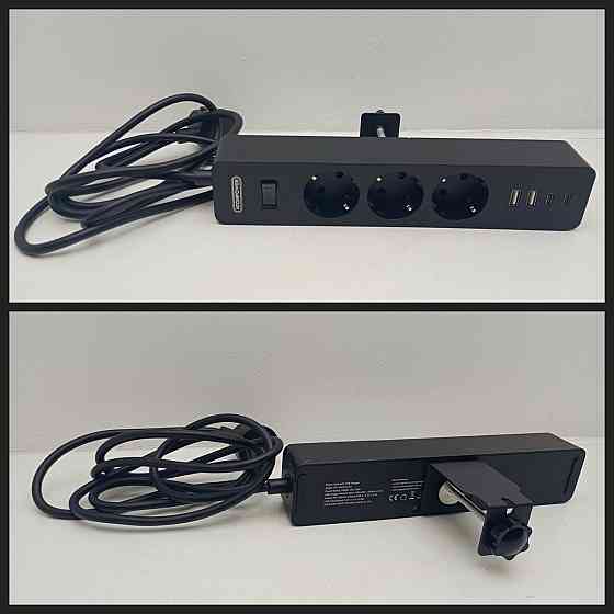 Мережевий подовжувач з кріпленням до столу 7-в-1: 3 розетки + 2 USB-A + 2 USB-C Ntonpower 1.5м (товар вживаний) Луцк