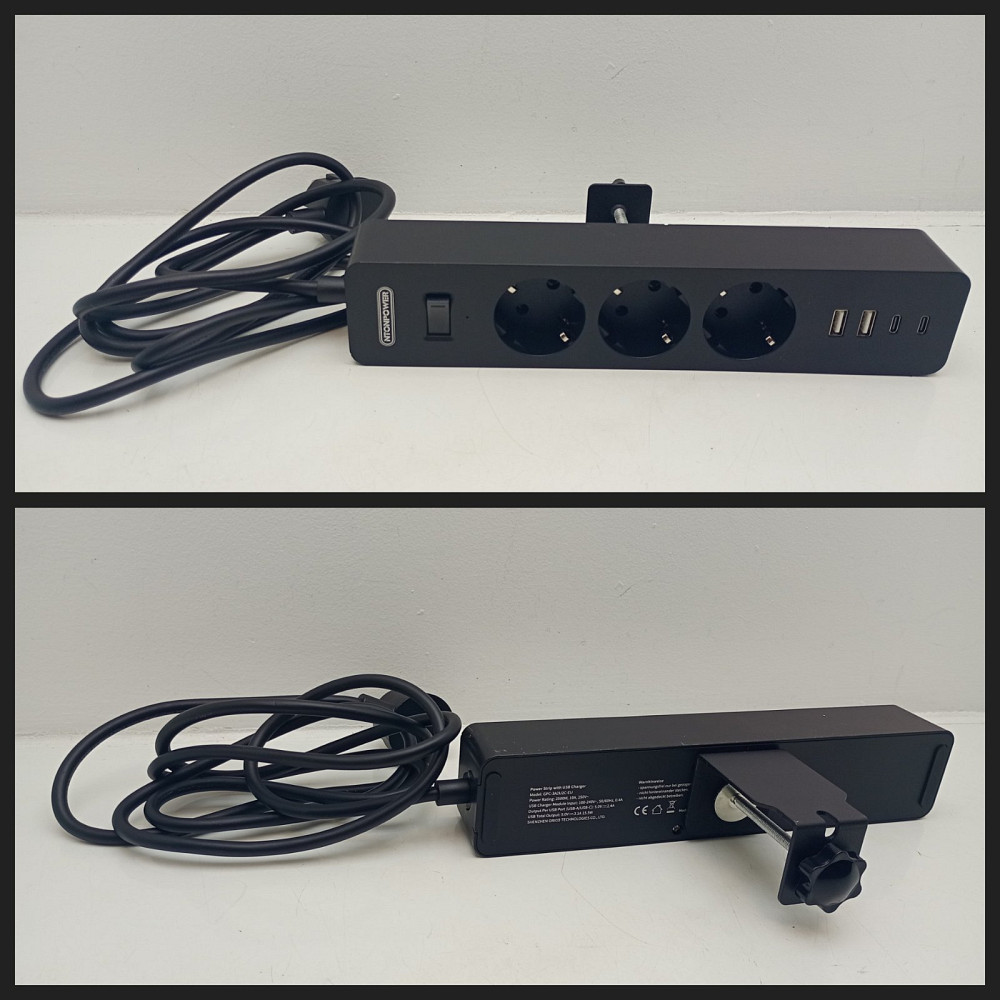 Мережевий подовжувач з кріпленням до столу 7-в-1: 3 розетки + 2 USB-A + 2 USB-C Ntonpower 1.5м (товар вживаний) Луцк - изображение 1