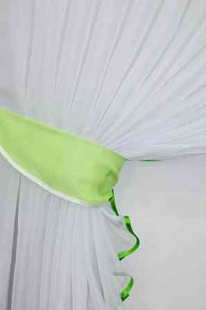 Кухонні шторки VR-Textil № 076к "Дует" з підв'язками салатовий з білим 270х170 см (50-149) Київ