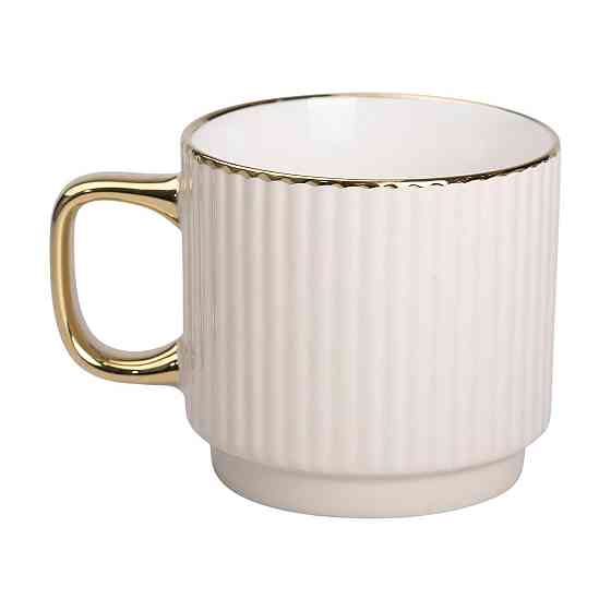 Чашка фарфоровая с золотым ободком и золотой ручкой 300 (мл) Бежевая RX-N231129BE Киев