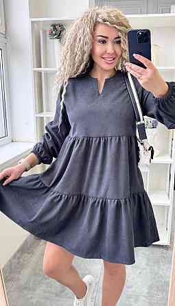 Женское базовое повседневное платье микро вельвет Графит, 50/52 Одесса
