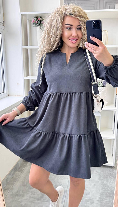 Жіноче базове повсякденне плаття мікровельвет Графіт, 50/52 Одеса - фото 5