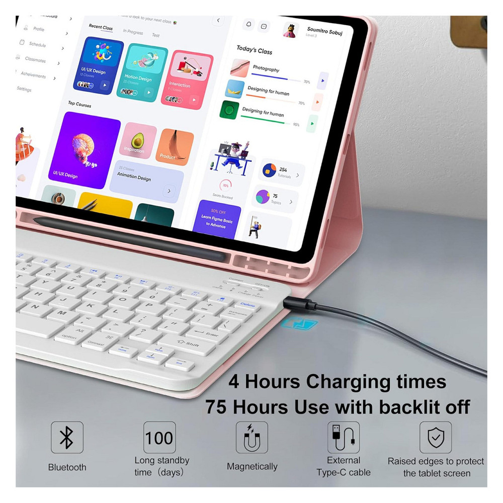 Чохол з клавіатурою FOGARI для Samsung Galaxy Tab A9 Plus 11 SM-X210/X216/X218 Рожевий знімна Bluetooth клавіатура тримач S Pen Київ - фото 2