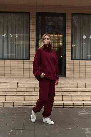 Жіночий теплий прогулянковий костюм-двійка двосторонній поліс фліс Бордо Одеса