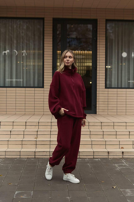 Жіночий теплий прогулянковий костюм-двійка двосторонній поліс фліс Бордо Одеса - фото 6