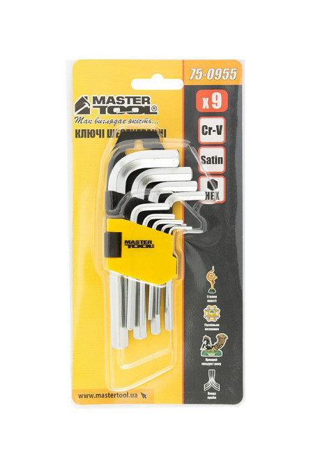MASTERTOOL Ключі шестигранні MASTERTOOL CrV 1,5-10 мм 45-112 мм набір 9 шт 75-0955 Киев - изображение 9