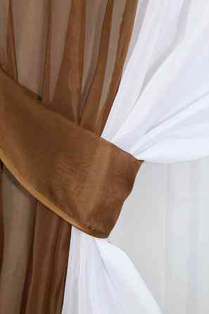 Кухонний комплект VR-Textil № 038к шторки і тюль коричневий з білим 280х170 см (50-325) Київ