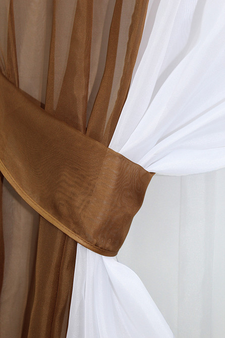 Кухонний комплект VR-Textil № 038к шторки і тюль коричневий з білим 280х170 см (50-325) Київ - фото 3