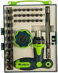 Отвертка Т-образная и трещотка, реверсивные с набором бит, торцевых головок, 34 предмета, CrV 13383 Полтава - фото 1