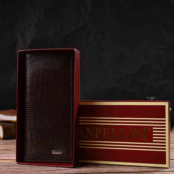 Фактурний чоловічий вертикальний гаманець з натуральної шкіри з тисненням CANPELLINI 21899 Коричневий Київ