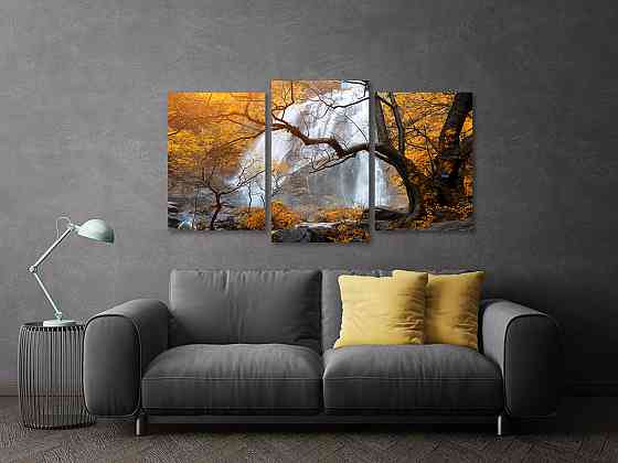 Модульна картина у вітальню/ спальню Водопад золота осінь Art-513_3 70x130 см Київ