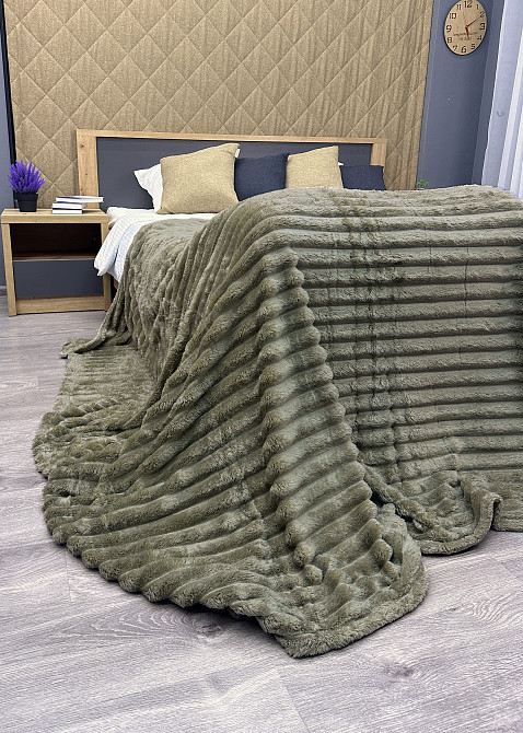 Плед-покривало смужка VIP Шарпей 200х230 см (+-10см) Болотний (87-143) Київ - фото 7