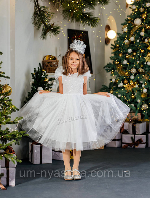 Сукня Сніжинка Біле ошатне плаття для дівчинки з паєтками Кривий Ріг - фото 1
