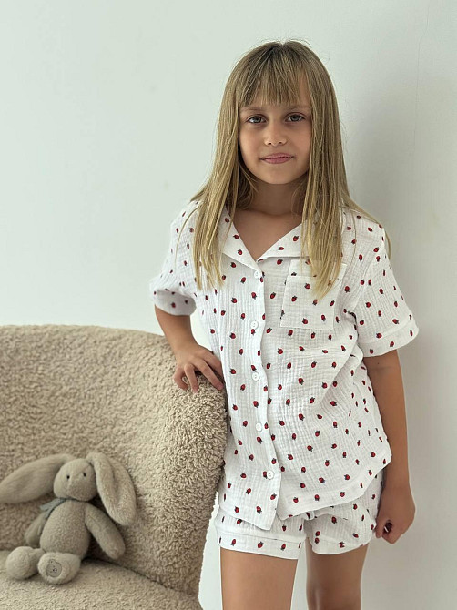 Детская пижамка из муслина шорты с рубашкой Земляника 154-158 Харьков - изображение 2