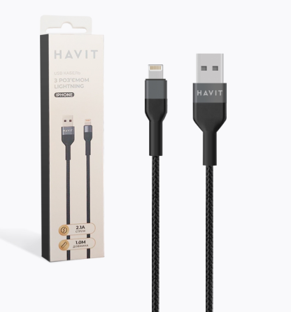 Кабель USB Lightning Havit HV-CB622C 2,1А 1м чорний Житомир
