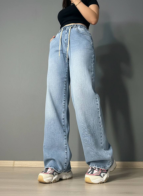 Джинсы женские Liana 1-047 палаццо с резинкой на талии стрейчевые большие размеры голубые , голубой, З6, 36, 94 см, 115 см Киев - изображение 1