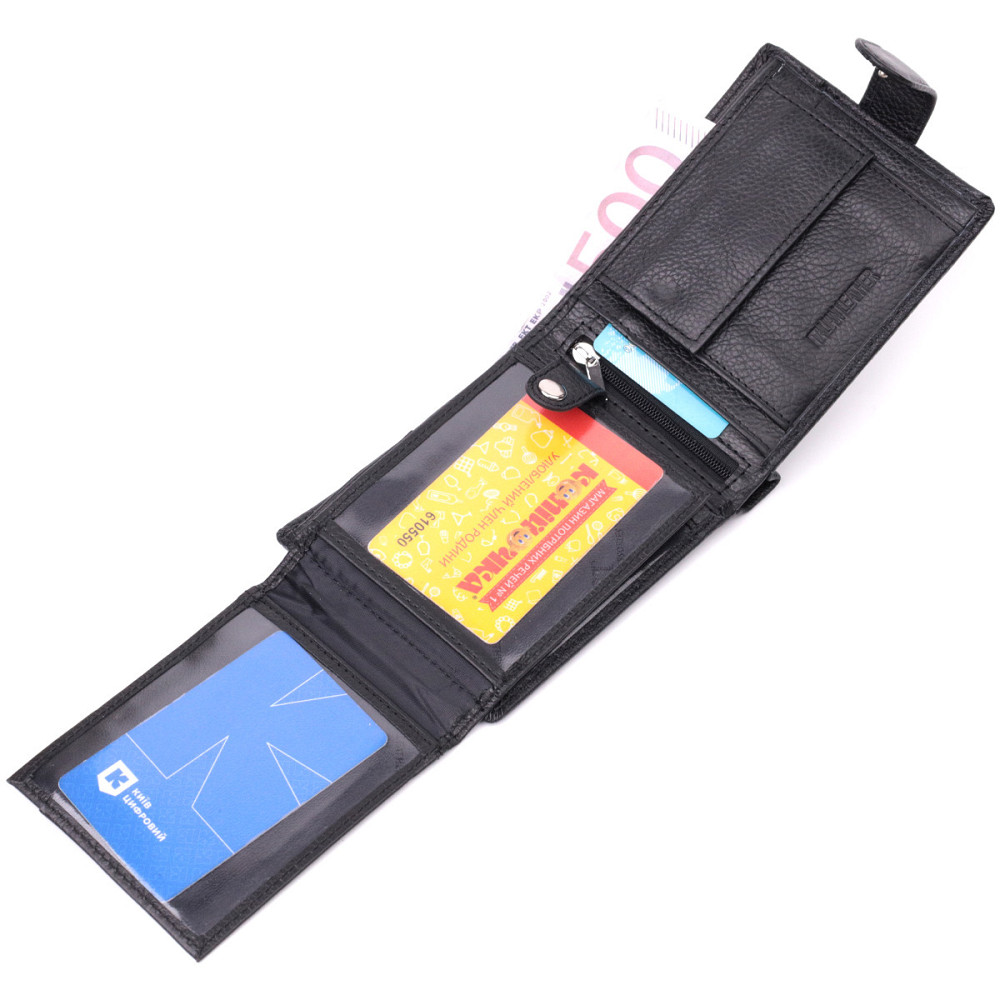 Интересный бумажник с блоком под документы из натуральной кожи ST Leather 22480 Черный Киев - изображение 5