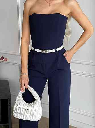 Жіночий класичний брючний костюм-двійка: корсет і штани костюмка Темно-синій, 46/48 Одеса