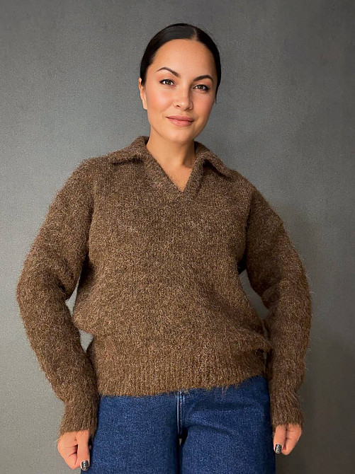 Светр жіночий A-N 19-1 з коміром поло теплий вільний, коричневий, one size Київ - фото 11