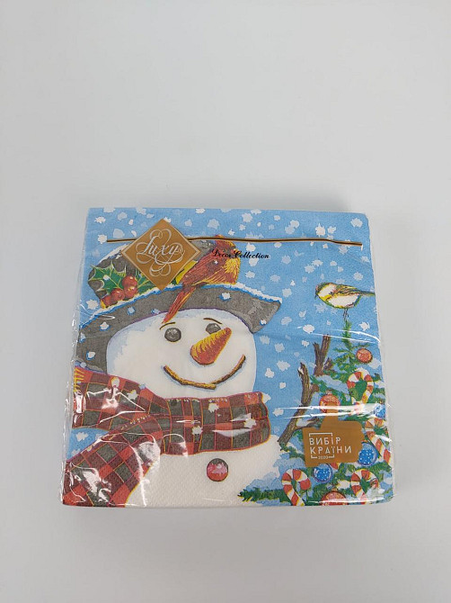 Серветки паперові новорічні (ЗхЗЗ, 18 шт.) "Добрий сніговик" Luxy (1 пачка) Харків - фото 2