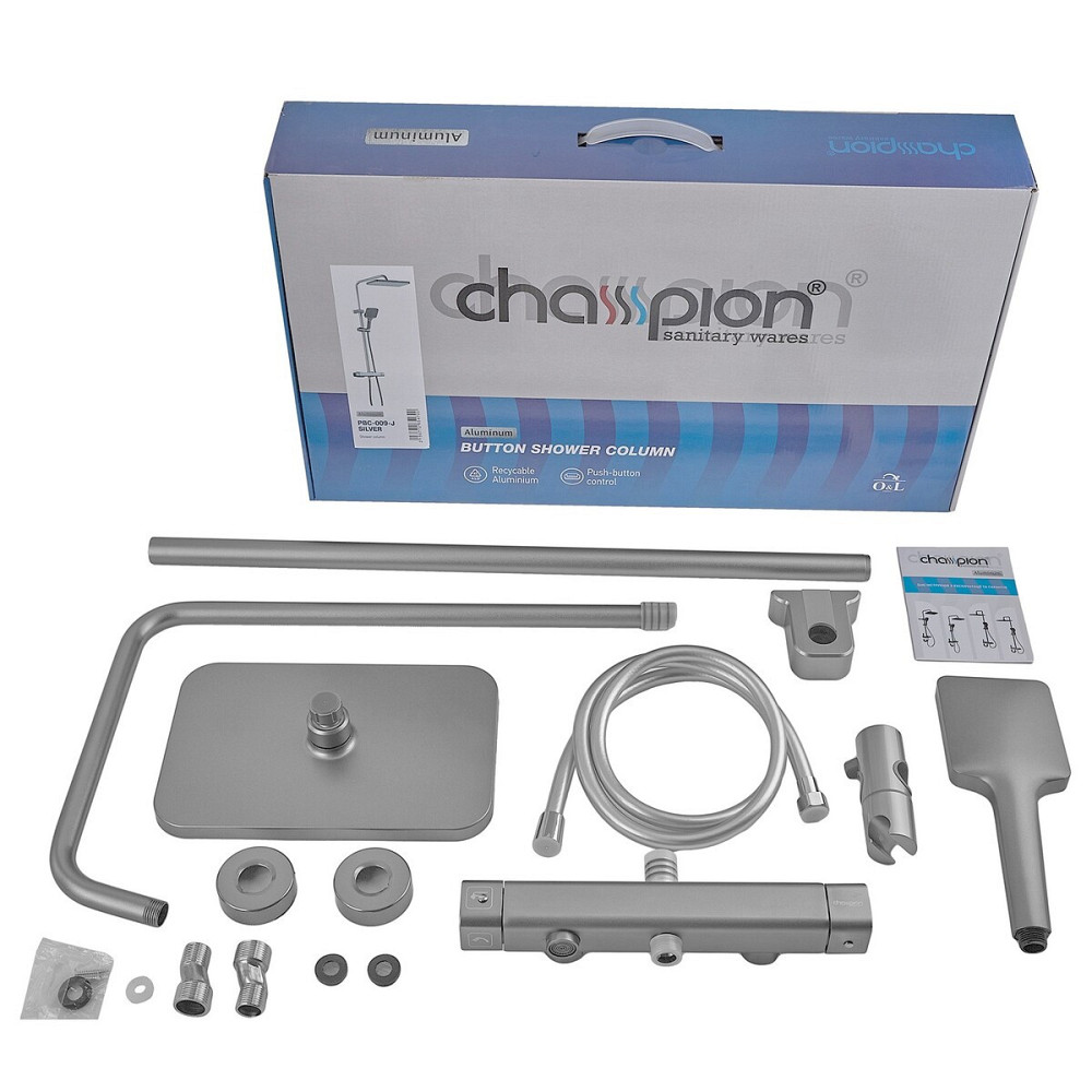 Душова колона зі змішувачем з алюмінію CHAMPION PBC-009-J SILVER, 3 режими (CH6547) Київ - фото 10
