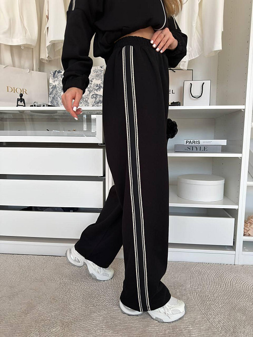 Жіночий стильний повсякденний костюм із тканини Lacoste Double Face Чорний Одеса - фото 10