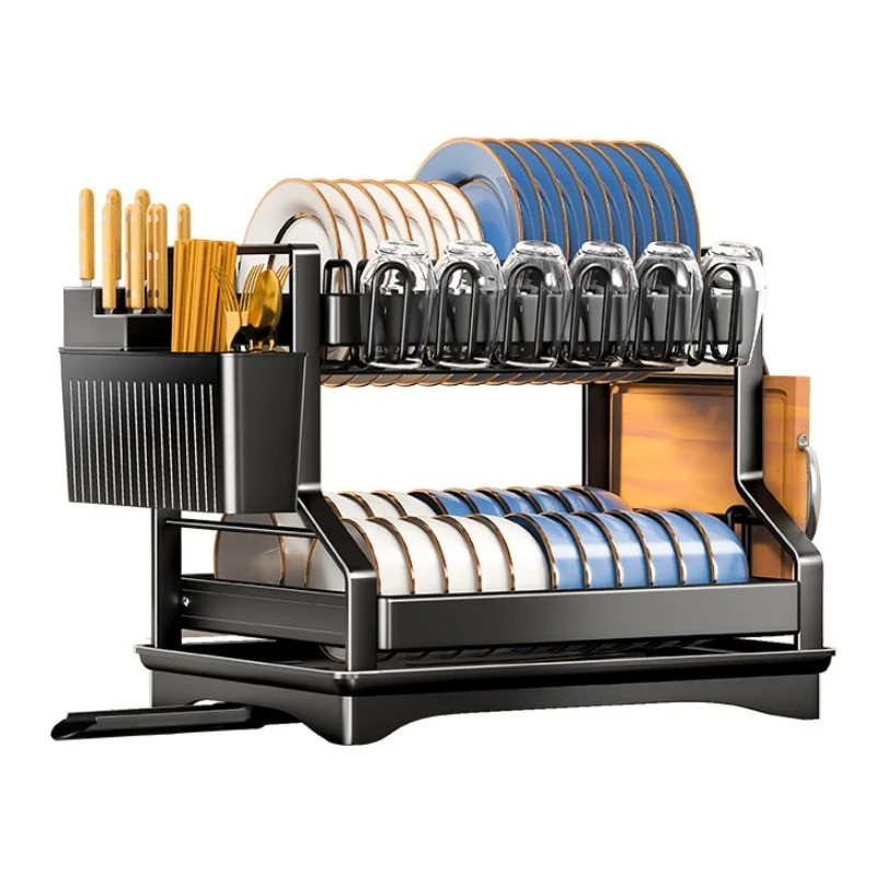 Сушилка для посуды,чашек, столовых приборов,органайзер двухъярусный с дренажной системой для воды,металл Каменец-Подольский - изображение 3